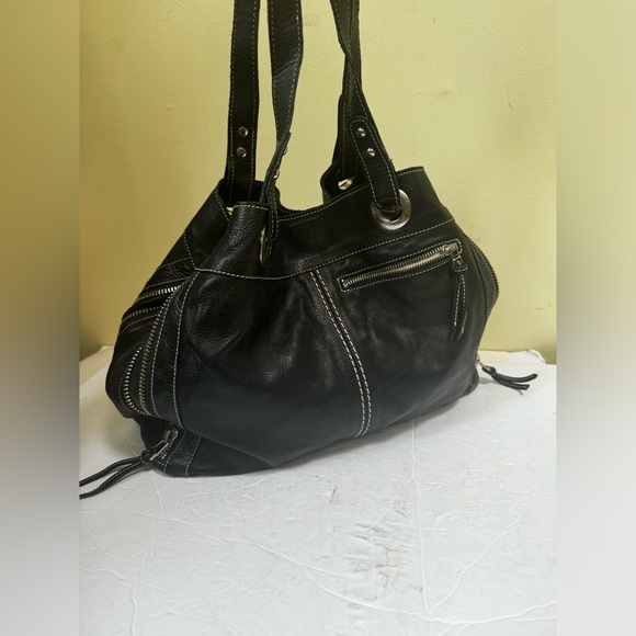 ROOTS Pebble Leather Expandable Big Tote Bag Satchel Shoulder Handbag Zip Pocket - Picture 2 of 16